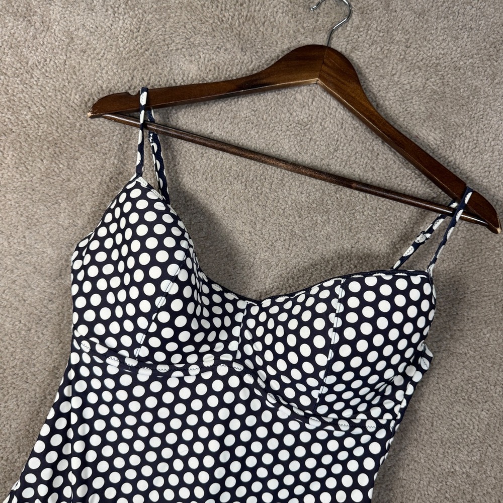 J.Crew One Piece Swimsuit Womens XL Navy Blue Polka Dot Underwire Retro Bathing